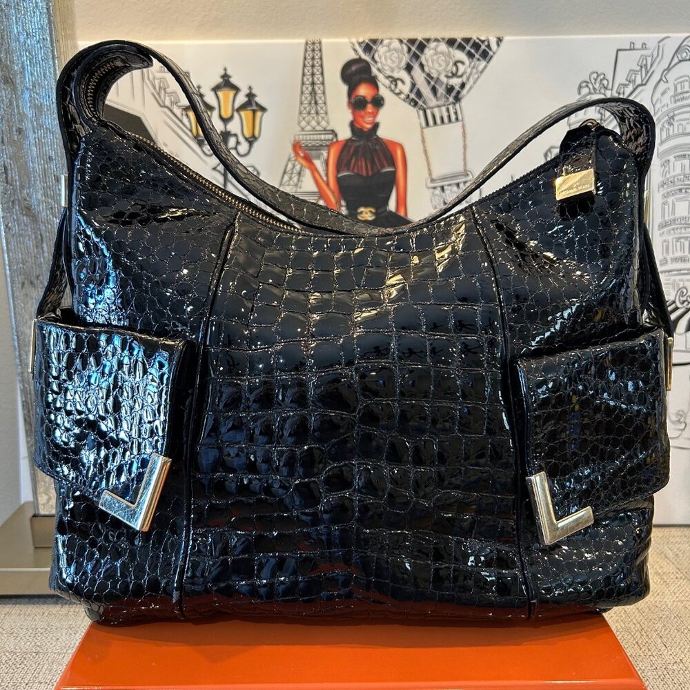 Vintage Michael Kors Beverly Croc-Embossed Patent Leather Shoulder Bag